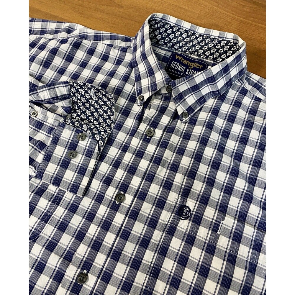 Wrangler George Strait Western Shirt Men’s XXL Navy Plaid Cowboy Long Sleeve